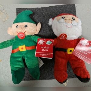 Green Elf and Red Santa Musical Plush Toys